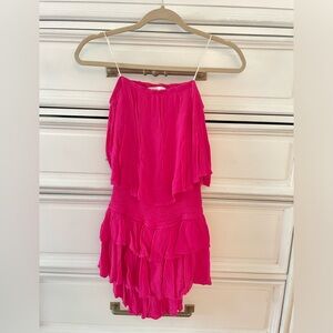 Strapless open back pink romper